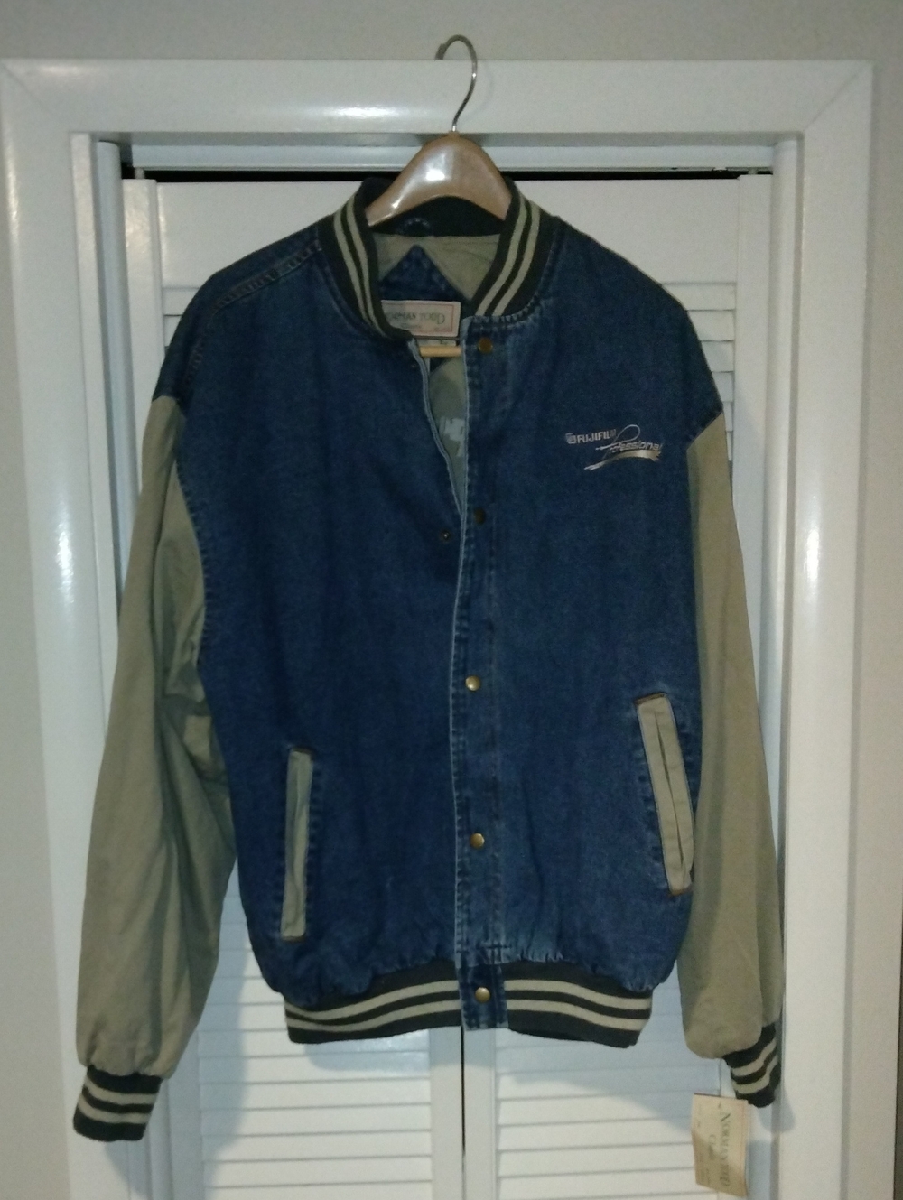 Vintage Rare 1990's Fujifilm Pro Sales team Blue Denim  2-Tone Bomber Jacket NWT